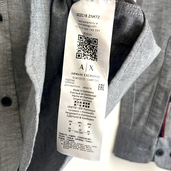 Men’s Armani Exchange Gray Slim Fit Cotton Long Sleeved Button Up Shirt - Picture 10 of 12